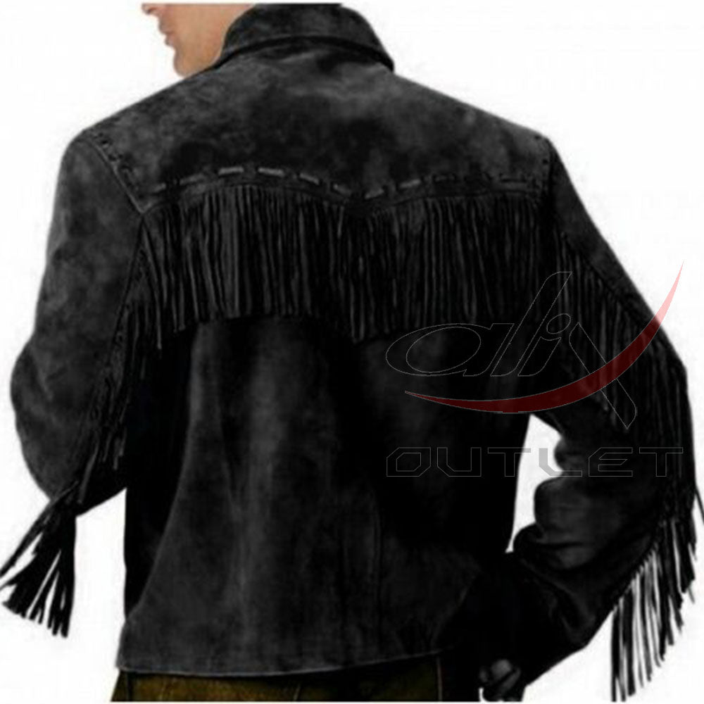 Men's Suede Jacket Bones & Bead Work with Fringe