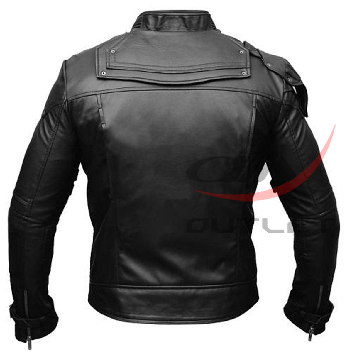 Men's Biker Leather Jacket Short Collar Black image 1