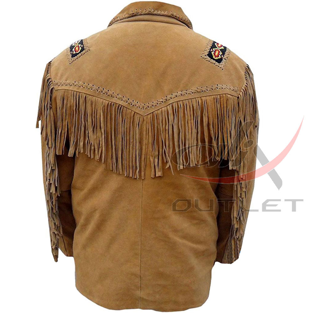 Men's Suede Jacket Bones & Bead Work with Fringe