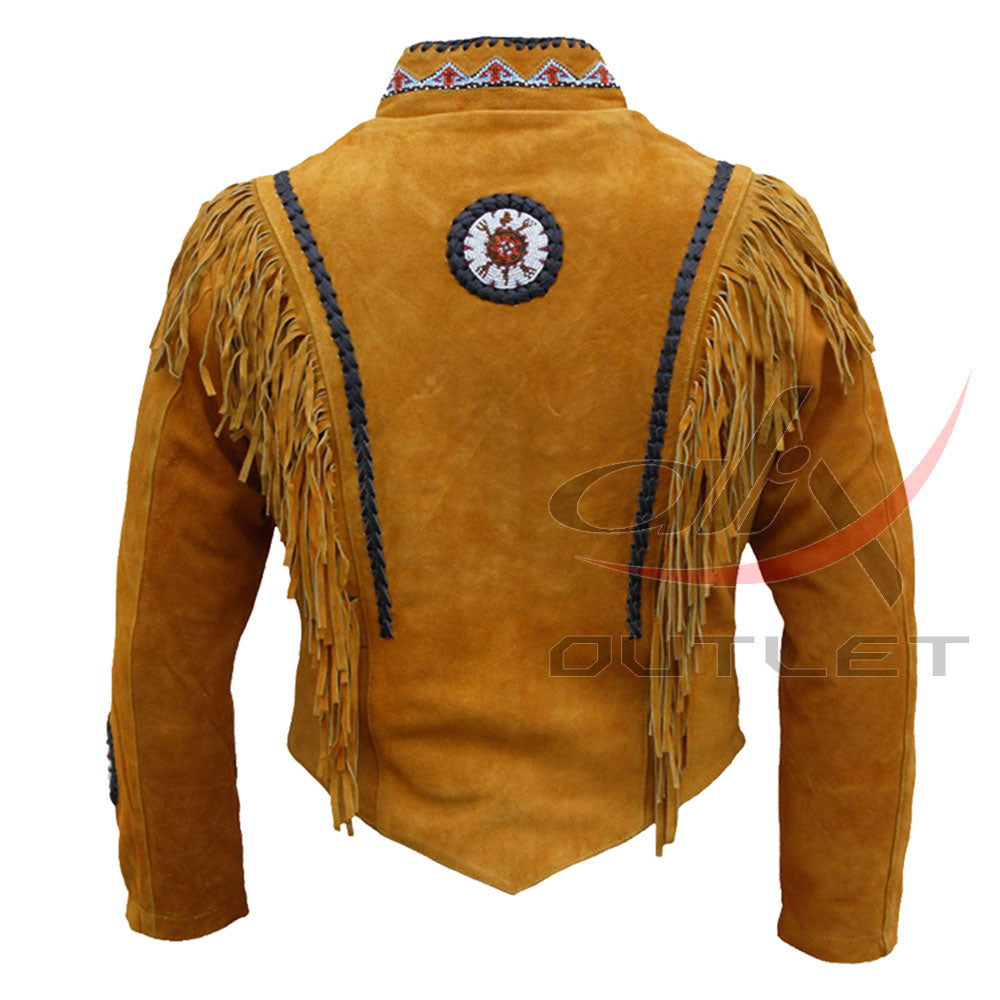 Women's Suede Jacket Bones & Bead Work with Fringe