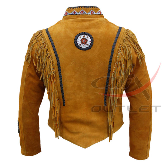 Women's Suede Jacket Bones & Bead Work with Fringe
