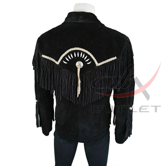 Men's Suede Jacket Bones & Bead Work with Fringe