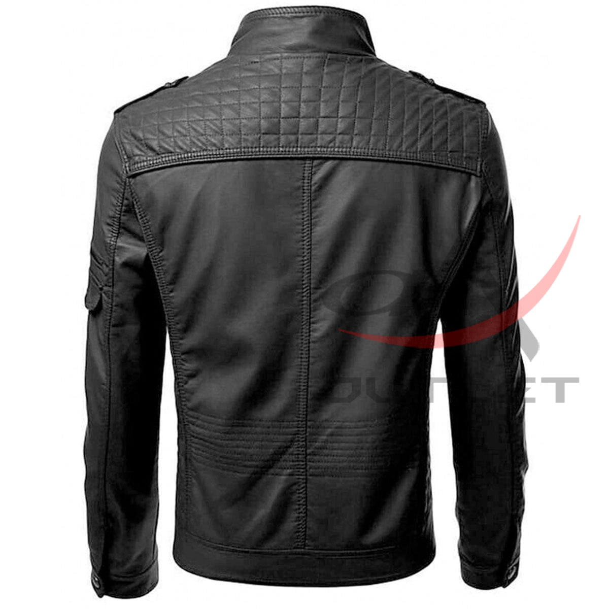 Black Slim Fit Biker Real Leather Jacket image 1