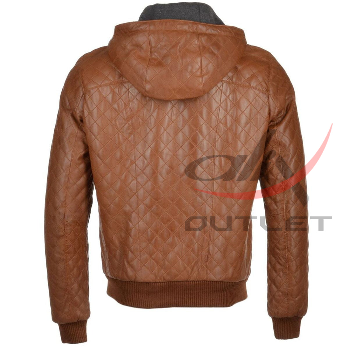 Brown Quilted Bomber Jacket Real Leather Detachable Hooded image 1