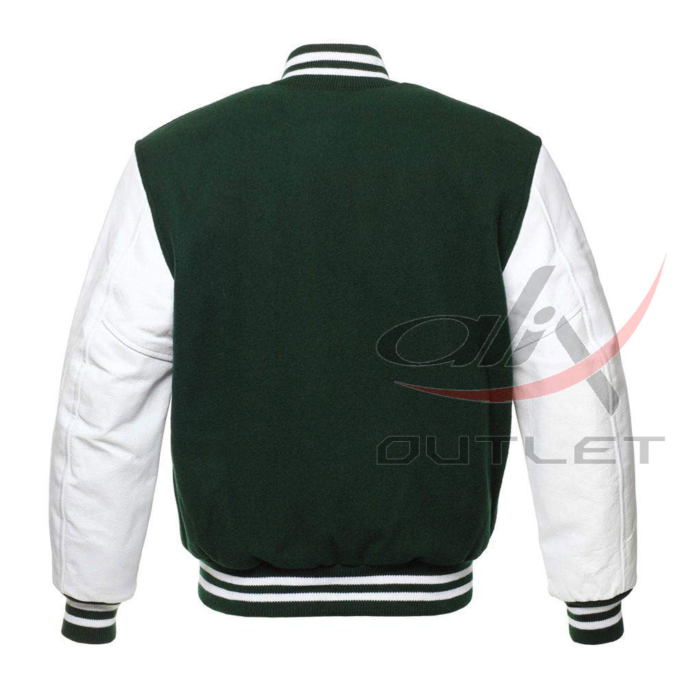 Baseball Jacket Dark Green Wool & Leather Sleeves