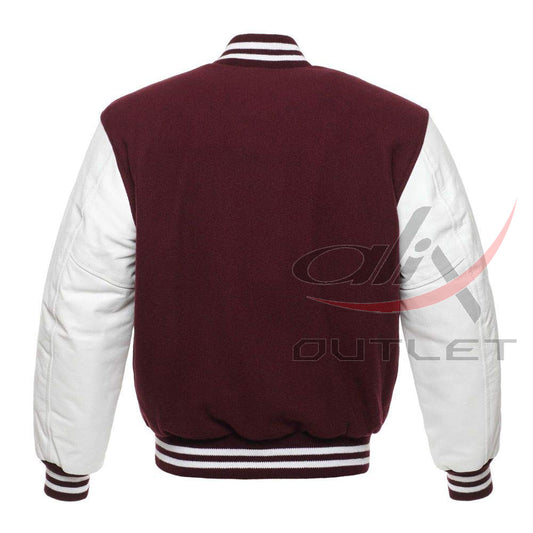 Baseball Jacket Maroon Wool & Leather Sleeves