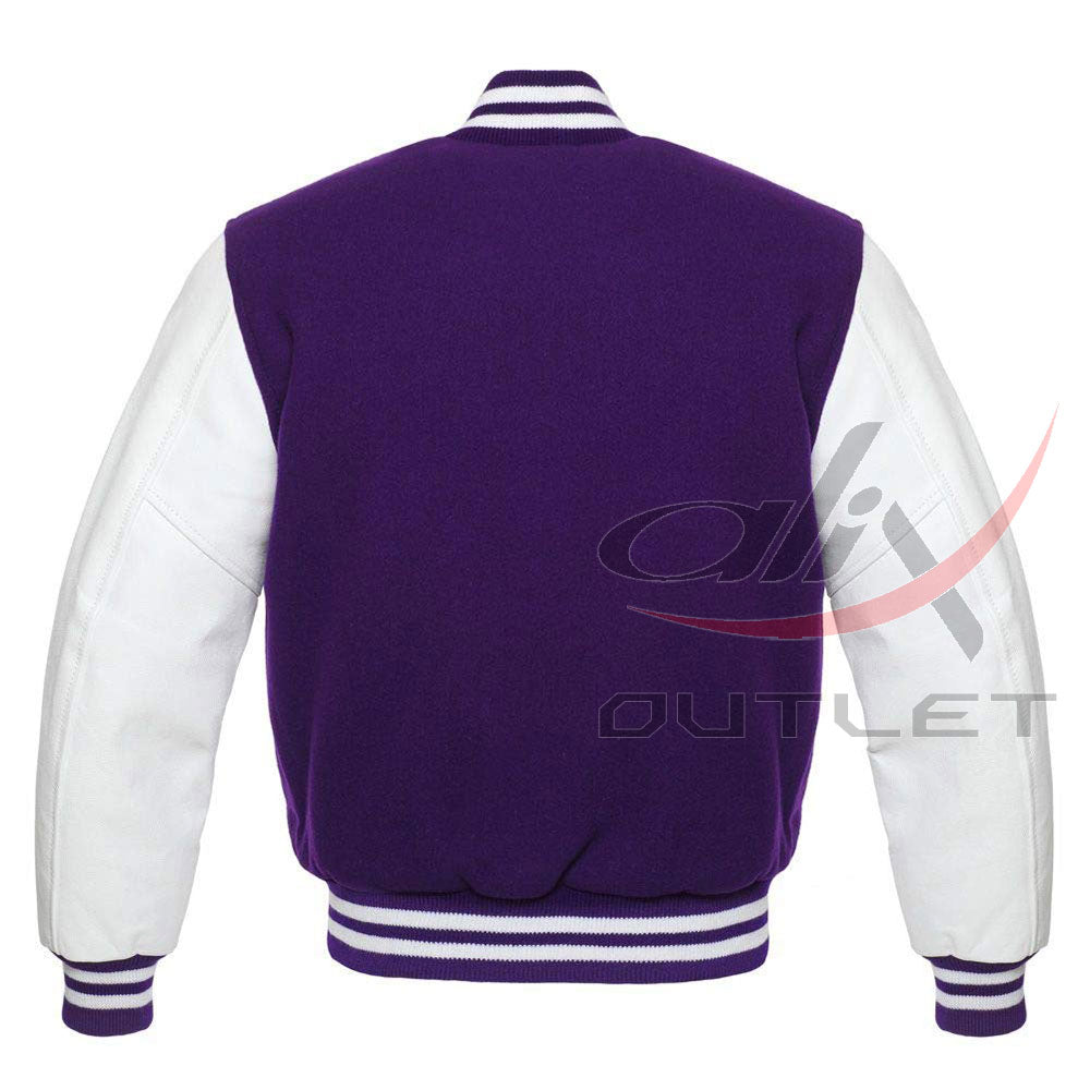 Baseball Jacket Purple Wool & Leather Sleeves