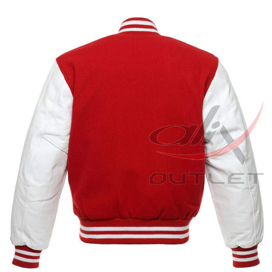 Baseball Jacket Red Wool & Leather Sleeves