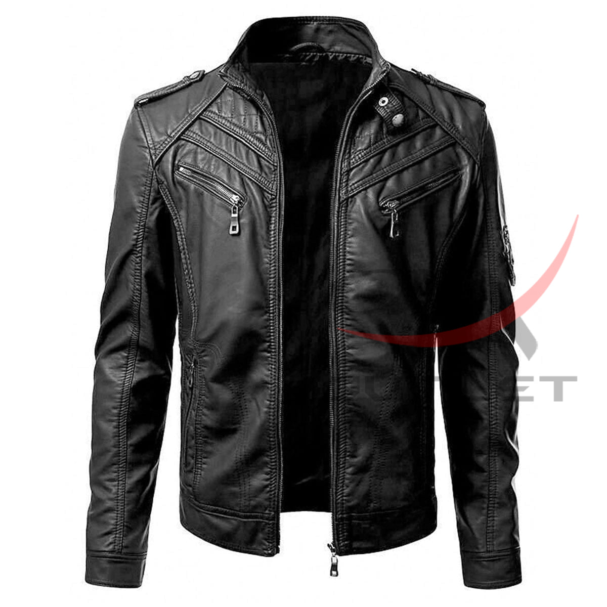 Black Slim Fit Biker Real Leather Jacket image 0