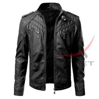 Black Slim Fit Biker Real Leather Jacket image 0