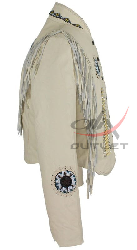 Women's Fringed Leather Jacket White image 2