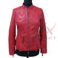 Women Fashion Red Leather Jacket