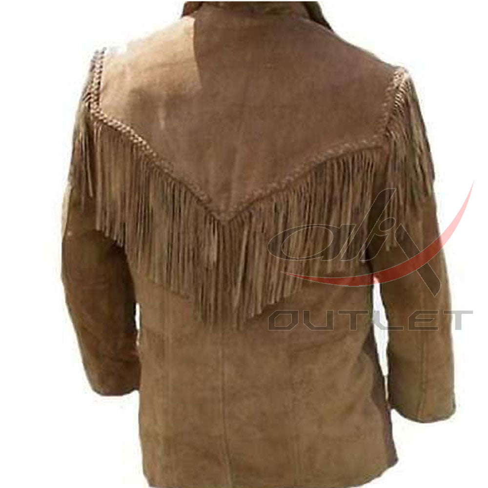 Men's Suede Jacket Bones & Bead Work with Fringe