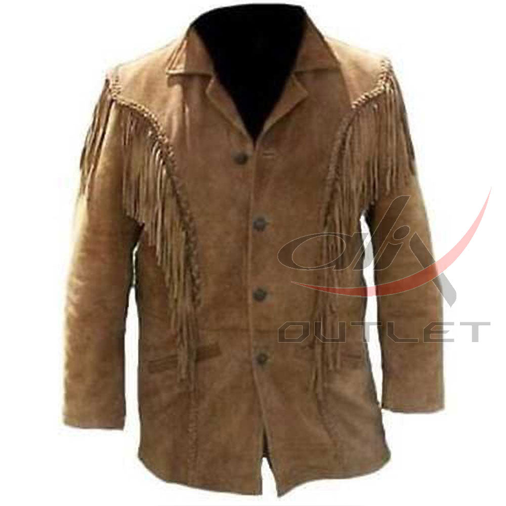 Men's Suede Jacket Bones & Bead Work with Fringe