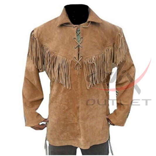 Men's Suede Jacket Bones & Bead Work with Fringe