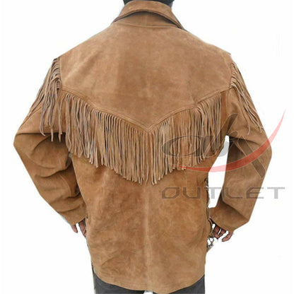Men's Suede Jacket Bones & Bead Work with Fringe