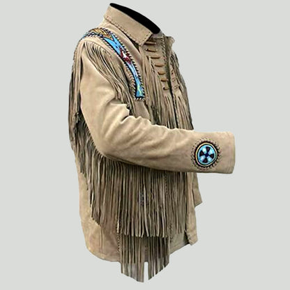 Cowboy Fringed Bone & Beaded Jacket