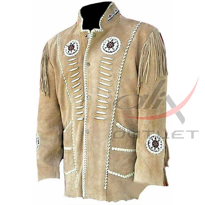 Men's Suede Jacket Bones & Bead Work with Fringe