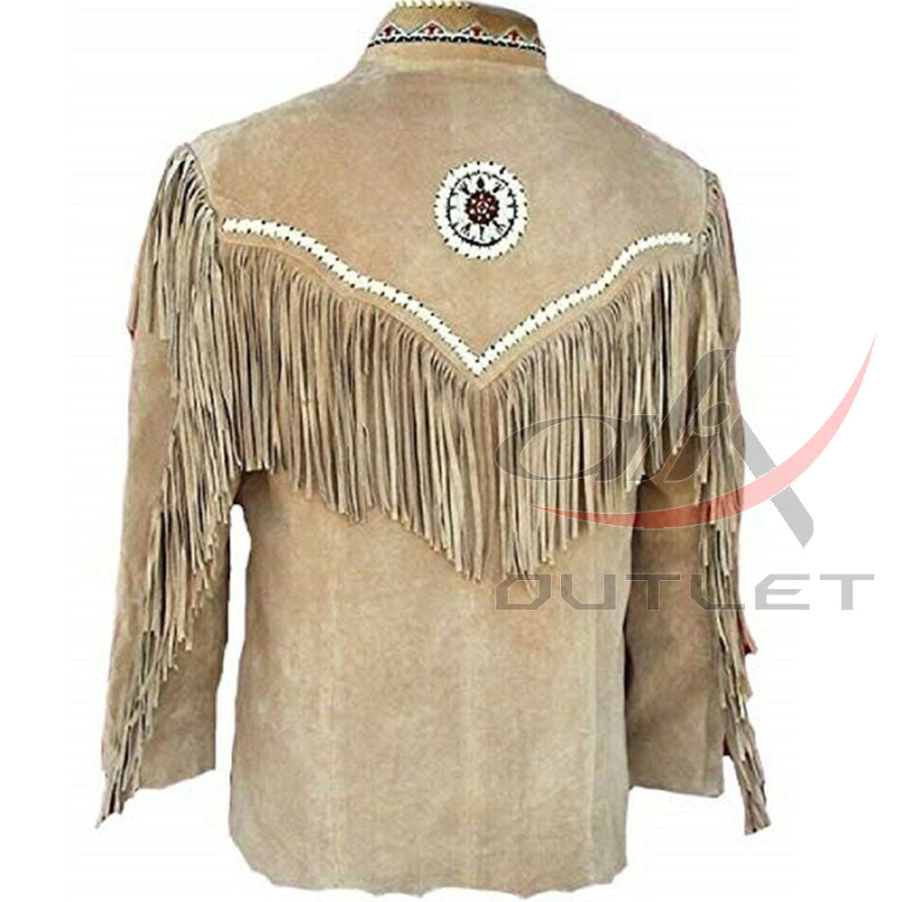 Men's Suede Jacket Bones & Bead Work with Fringe