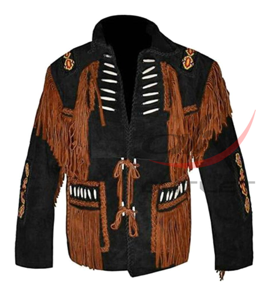 Men's Cowboy Suede Jacket Fringed & Bone Work image 0