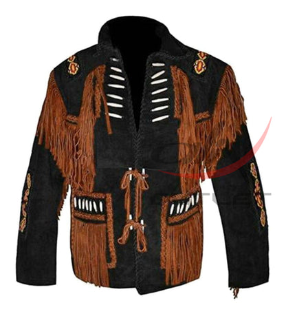 Men's Cowboy Suede Jacket Fringed & Bone Work image 0
