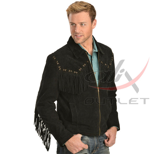 Men's Suede Jacket Bones & Bead Work with Fringe