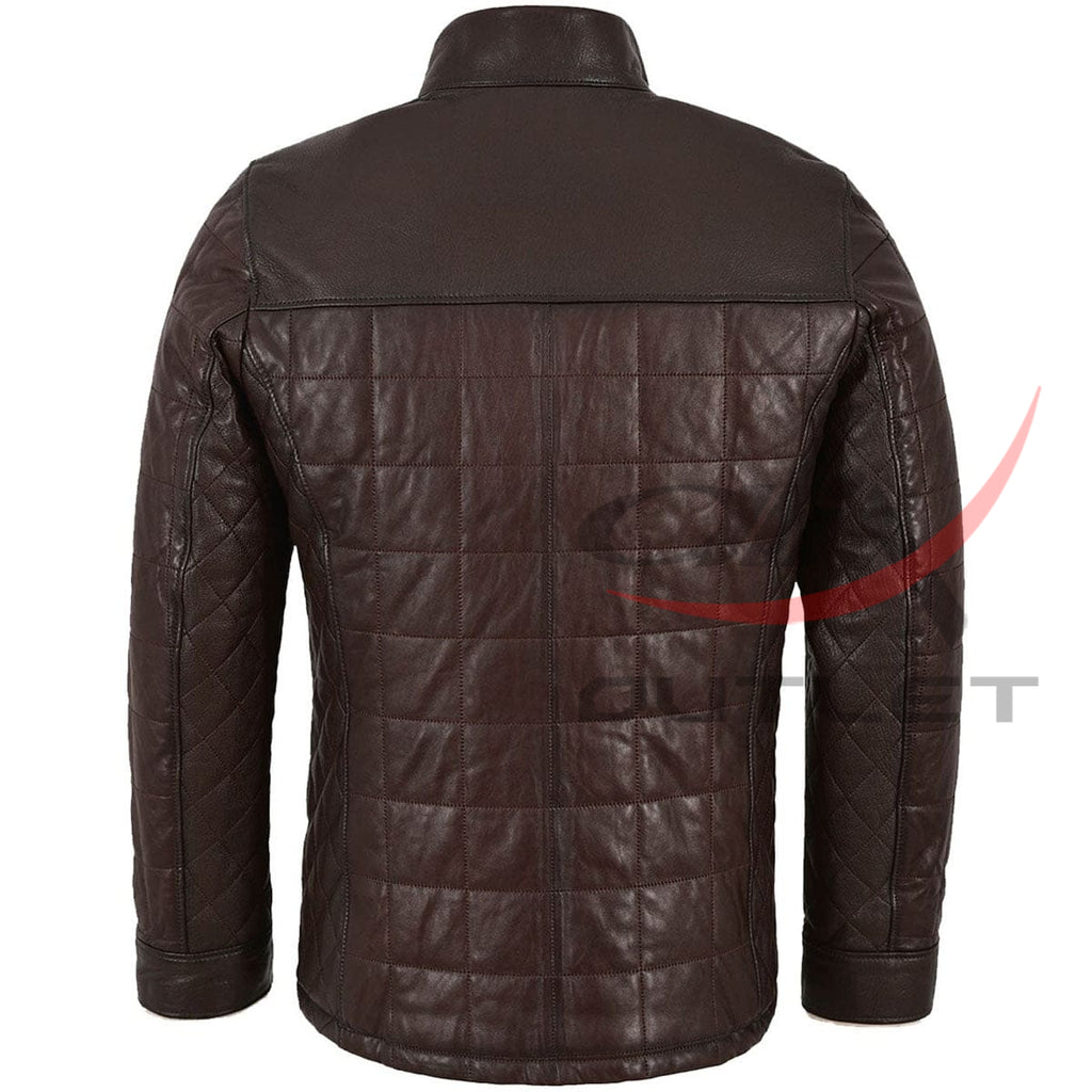 Leather Quilted Jacket Faux Fur Collar Coat image 1