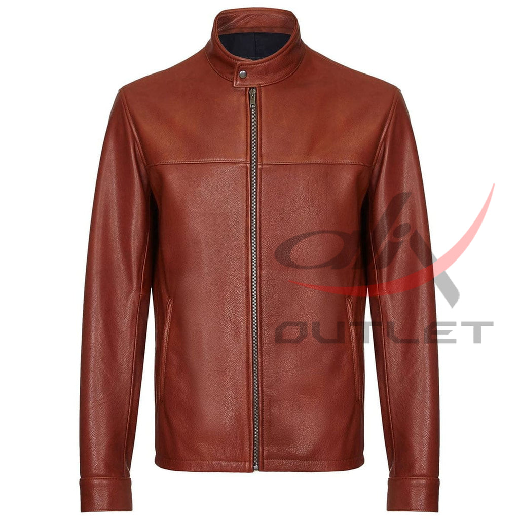 Biker Cafe Racer Jacket Dark Brown Plain Leather image 0
