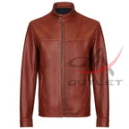 Biker Cafe Racer Jacket Dark Brown Plain Leather image 0
