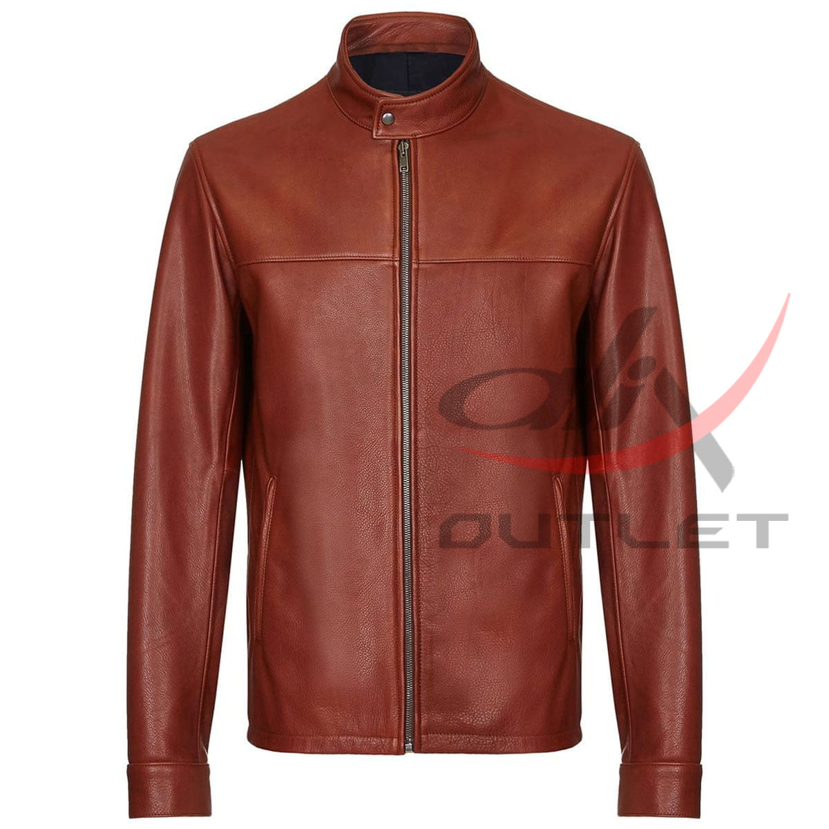 Biker Cafe Racer Jacket Dark Brown Plain Leather image 0