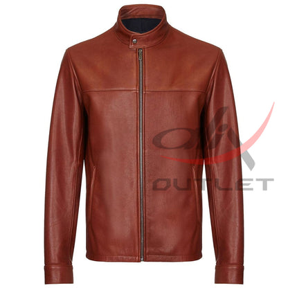 Biker Cafe Racer Jacket Dark Brown Plain Leather image 0