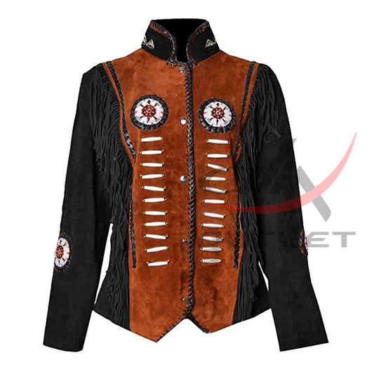 Women's Wild West Suede Jacket Black & Brown image 0