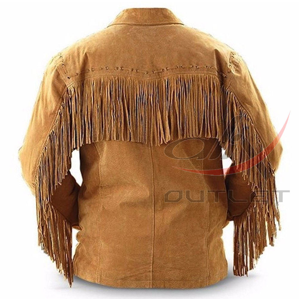 Men's Suede Jacket Bones & Bead Work with Fringe