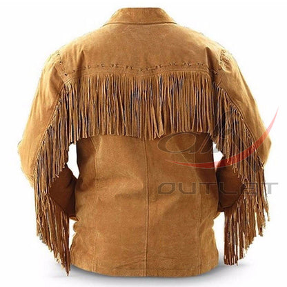 Men's Suede Jacket Bones & Bead Work with Fringe