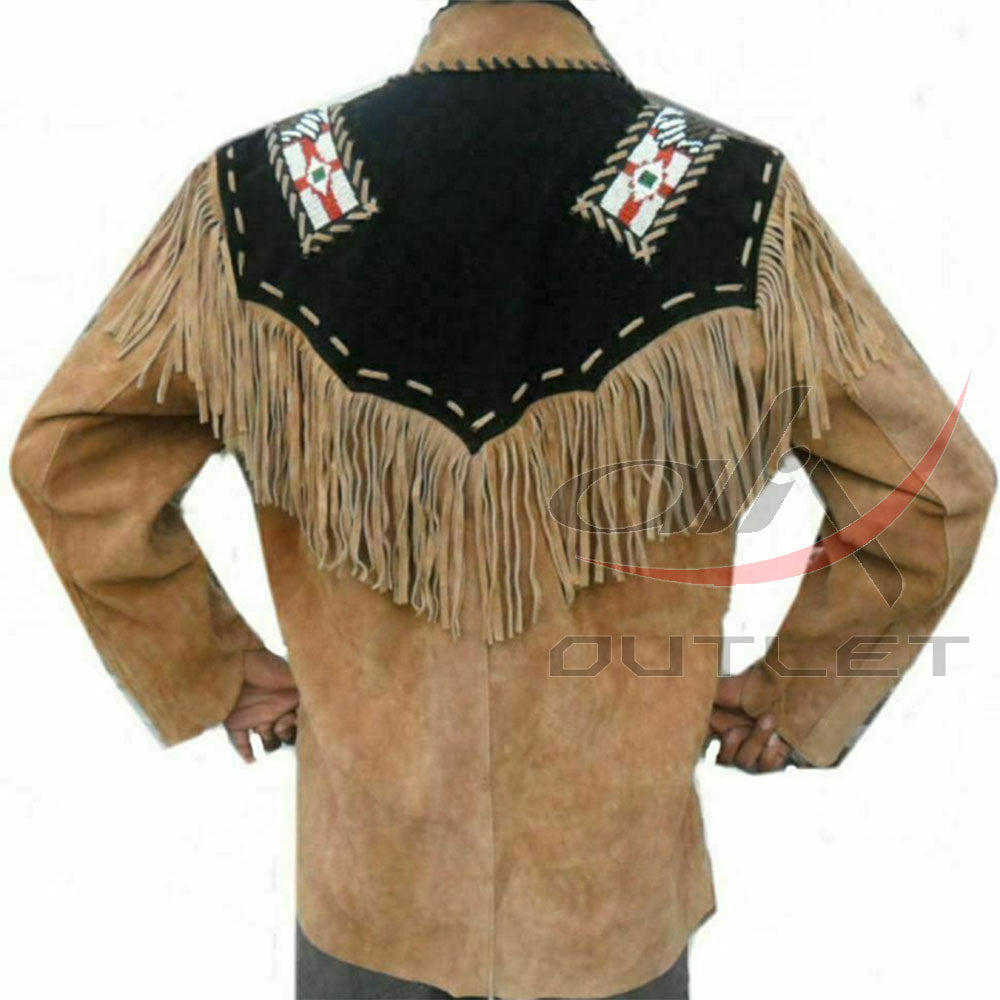 Men's Suede Jacket Bones & Bead Work with Fringe