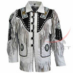 Men's Suede Jacket Bones & Bead Work with Fringe