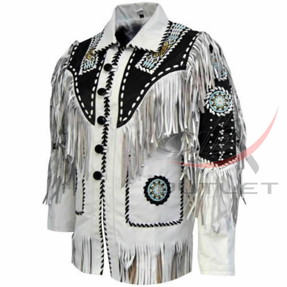 Men's Suede Jacket Bones & Bead Work with Fringe