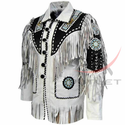 Men's Suede Jacket Bones & Bead Work with Fringe