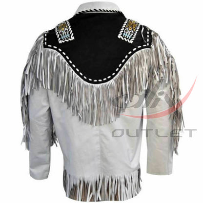 Men's Suede Jacket Bones & Bead Work with Fringe