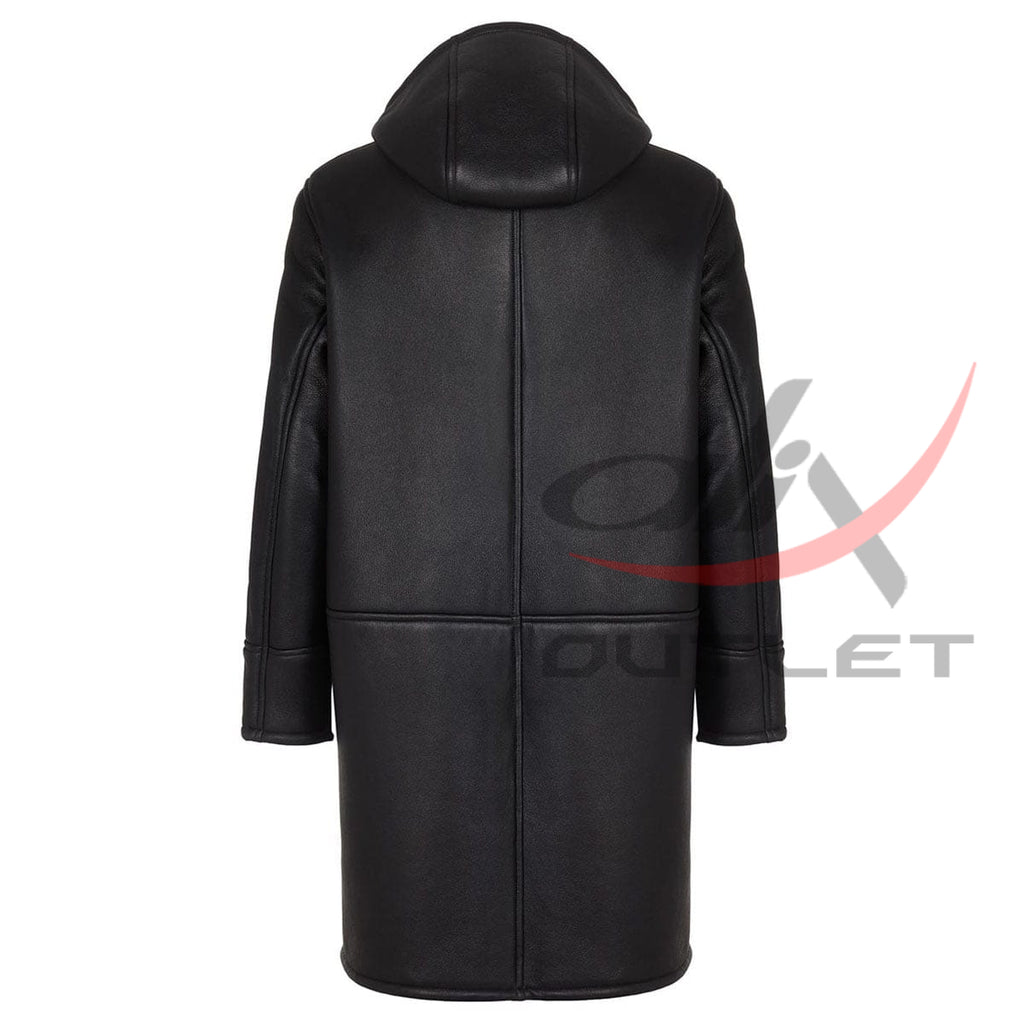 Real Leather Hooded Coat Long image 1