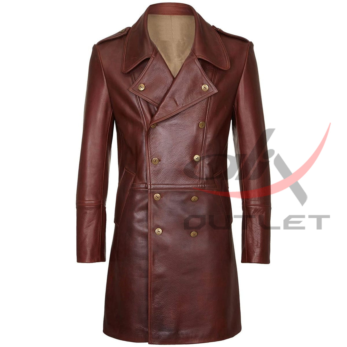 Real Sheepskin Leather Coat Military Style Dark Brown image 0