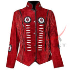 Women's Western Cowgirl Jacket Red Suede image 0