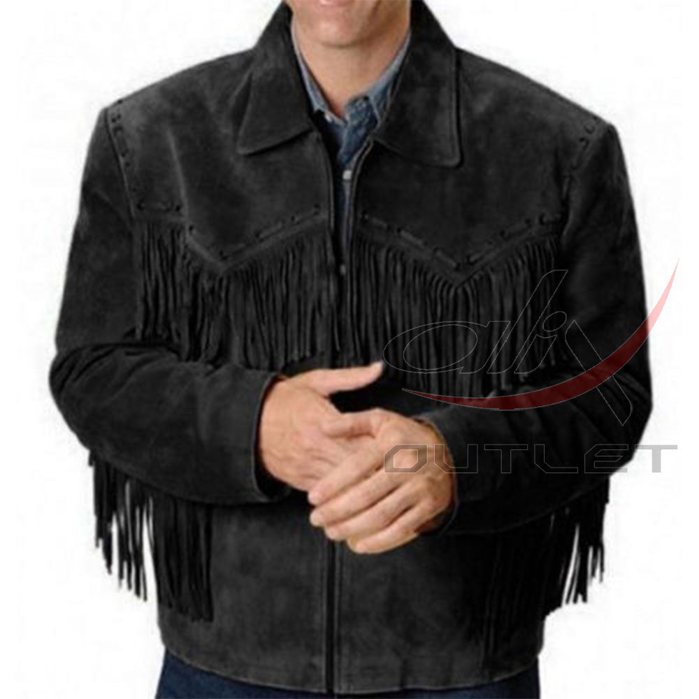 Men's Suede Jacket Bones & Bead Work with Fringe