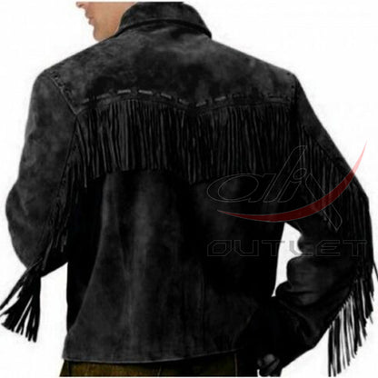 Men's Suede Jacket Bones & Bead Work with Fringe