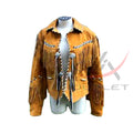 Men's Suede Jacket for Winter Bones & Bead Work with Fringe