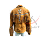 Men's Suede Jacket for Winter Bones & Bead Work with Fringe