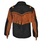 Men's Cowboy Suede Jacket Fringed & Bone Work