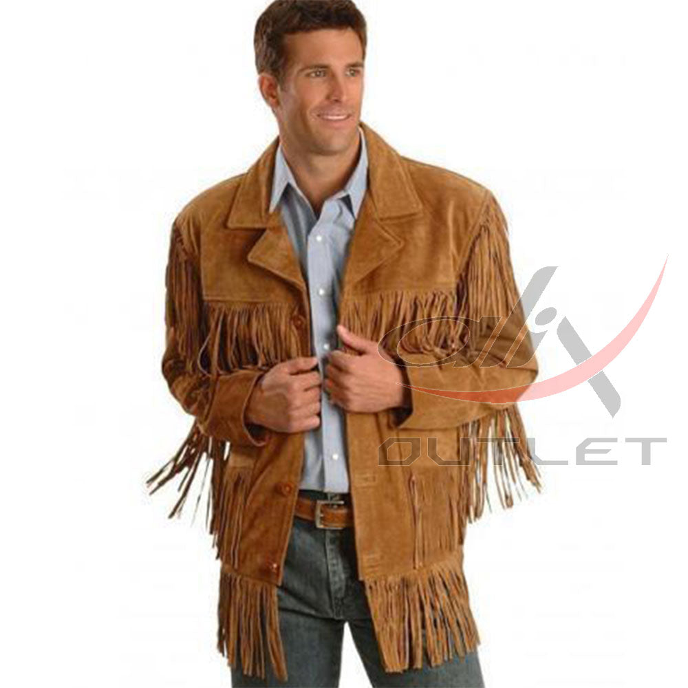 Men's Suede Jacket Bones & Bead Work with Fringe