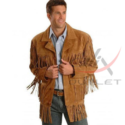 Men's Suede Jacket Bones & Bead Work with Fringe