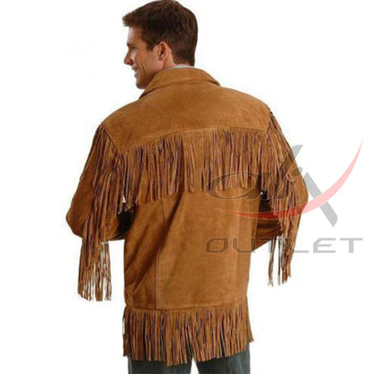 Men's Suede Jacket Bones & Bead Work with Fringe